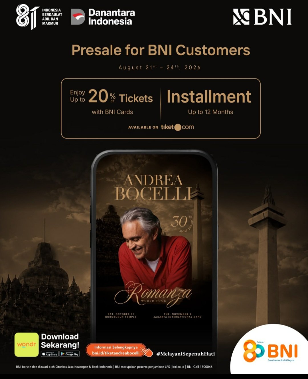 BNI Hadirkan Akses Eksklusif Menikmati Andrea Bocelli 